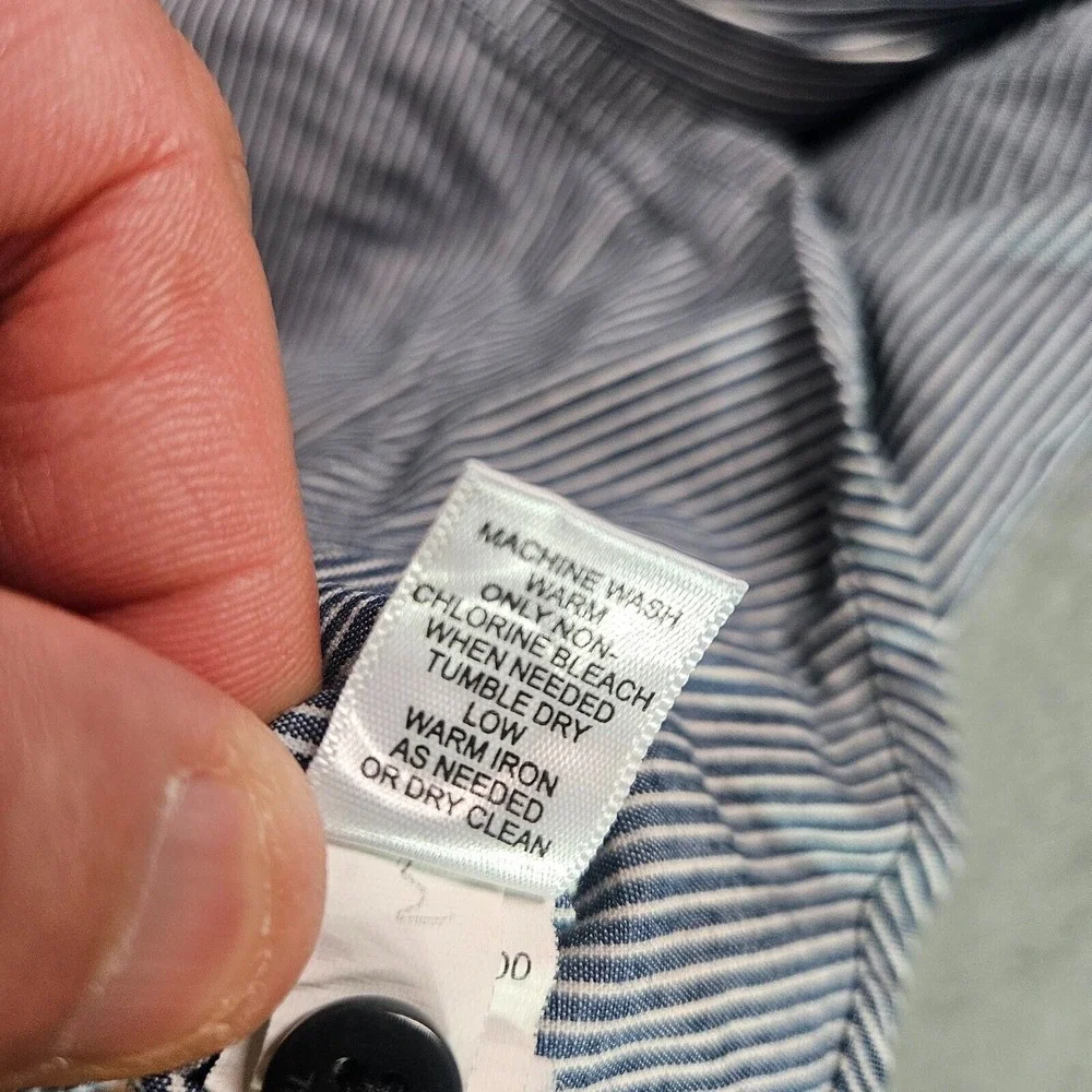 Banana Republic Shirt Men XL 17-17.5 Flip Cuff Button Up Blue‎ White Striped
